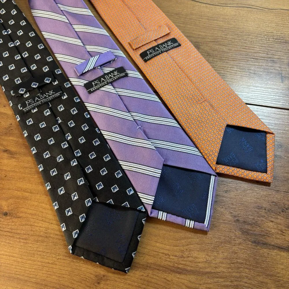 Jos A Bank Executive Collection Silk Necktie Lot 3 Black Geometric Purple Orange